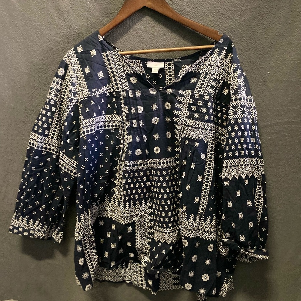 J jill blouse 3x blue white
